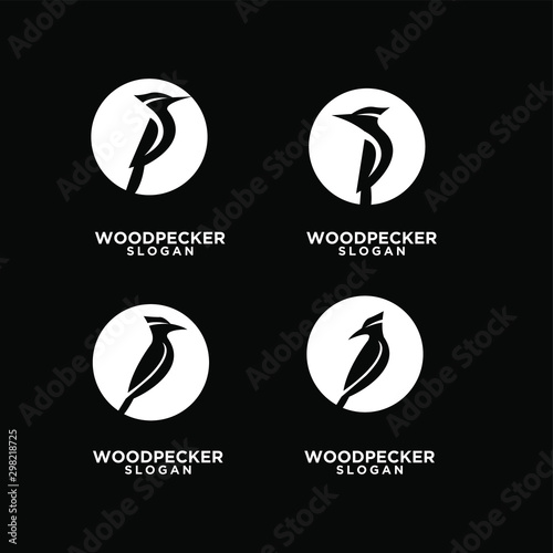 set woodpecker with spotted black circle bird logo icon design template vector