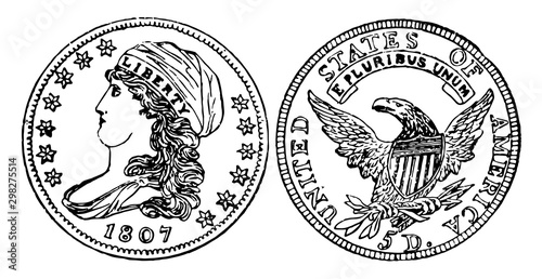 Gold Half Eagle Coin, 1807 vintage illustration.