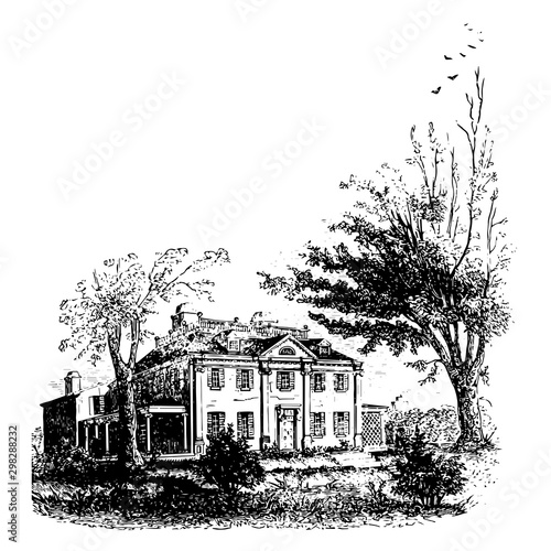 Washington's Headquarters at Cambridge, 1775 vintage illustration