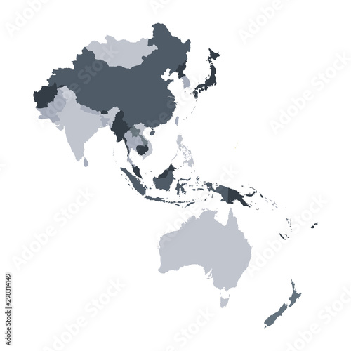 Grey map of Asia Pacific.