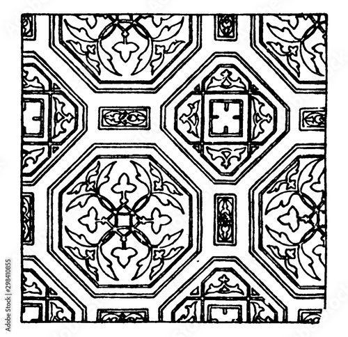 Painting Pattern found in the consistory church in Assisi, vintage engraving.
