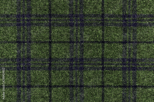 Purple and grey stripes on green grass color woolen fabric. Rich tones. Country windowpane tweed riding jacket. Shetland wool. Expensive men's suit fabric. High resolution