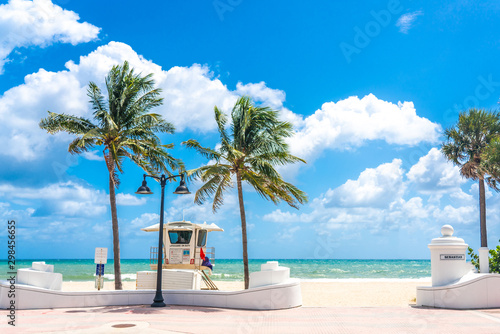 Seafront with lifeguard hut in Fort Lauderdale Florida, USA