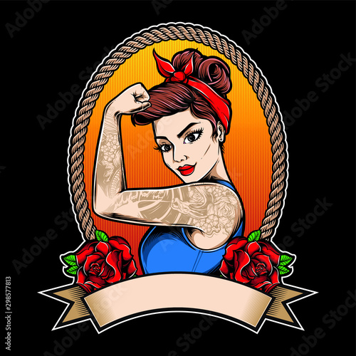 rockabilly girl with tattoo vector