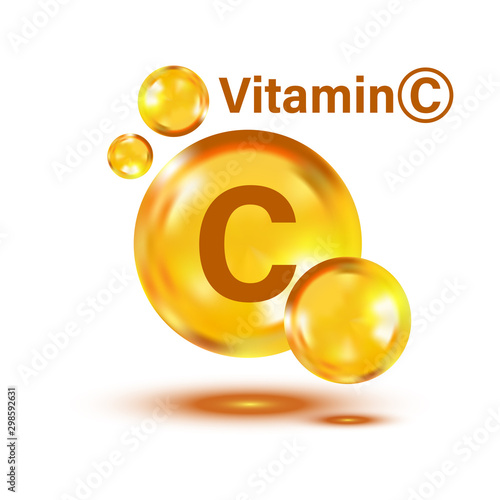 Vitamin C icon in flat style. Pill capcule vector illustration on white isolated background. Drug business concept.