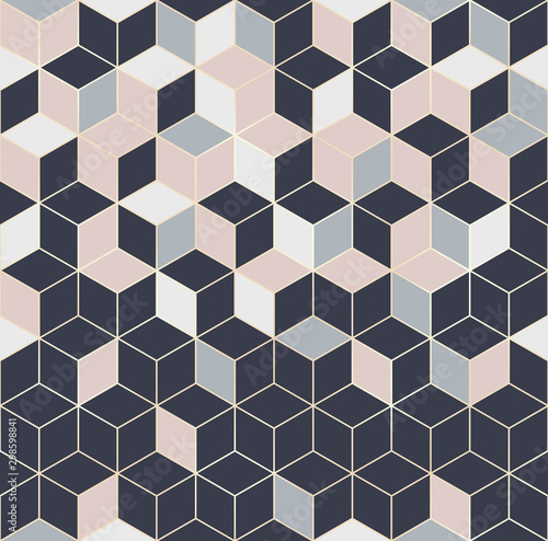 Vector seamless hexagon background. Geometric pattern grid with gold lines