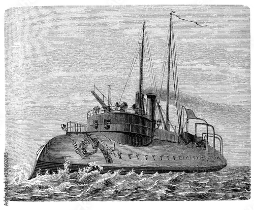 Tigre French ironclad battleship ram of 1871 with an underwater armoured beak at the bow to sink the enemy ship