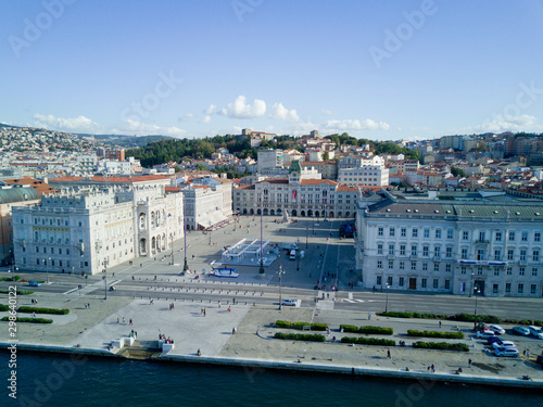 Aerial video shooting with drone on Trieste, a famous Italy city, important hub of maritime trade and tourist art