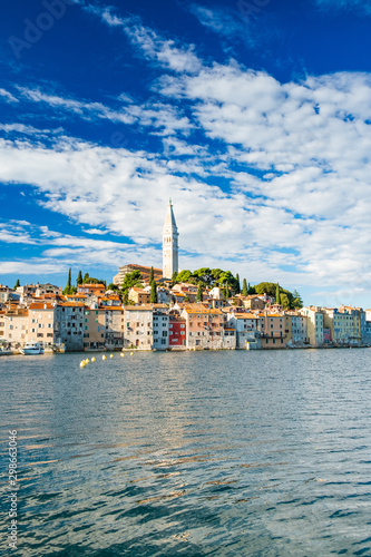 Croatia, Istria, beautiful old town of Rovinj on Adriatic sea coastline, seascape view
