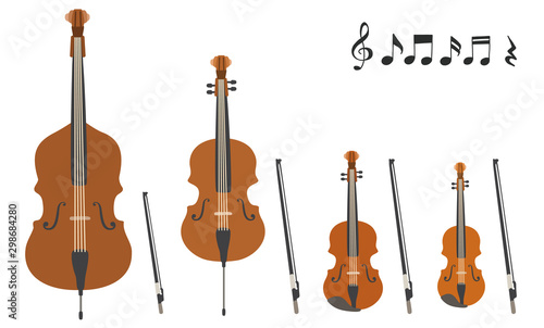 Set of vector modern flat design stringed musical instruments
