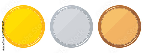 Round blank templates set gold, silver, bronze isolated on white background.