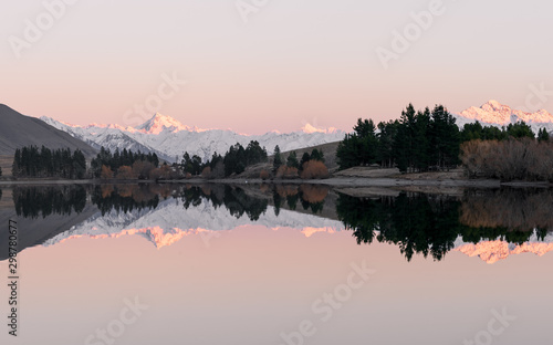 New Zealand Landscape of a lake and mountains in the winter