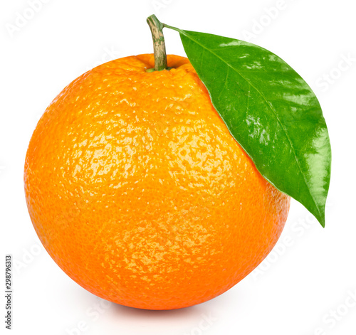 Orange isolated on white background. Orange fruit Clipping Path. Orange leaf