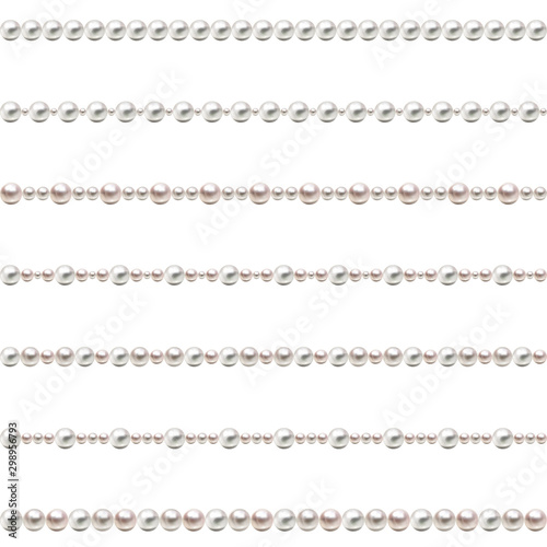 Seamless pearl beads. Pearl Beads Set. Vector.