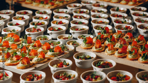 catering food mini canape in restaurant weeding