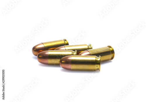 cartridges of .45 ACP pistols ammo isolated