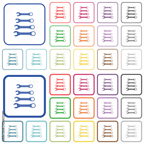 Set of wrenches outlined flat color icons