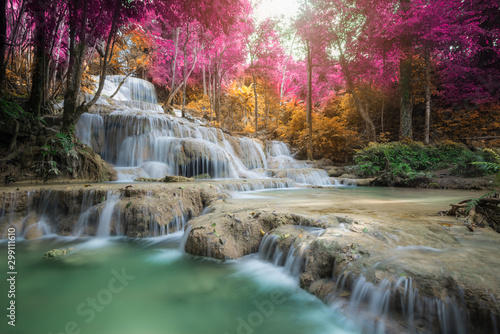 Amazing waterfall at colorful autumn forest