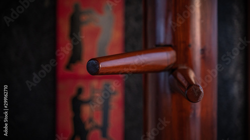 close up wing chun kung fu wooden dummy
