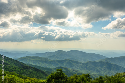 Scenic drive from Lane Pinnacle Overlook on Blue Ridge Parkway in summer.
