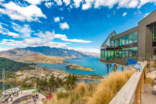 Cityscape of queenstown with lake Wakatipu from top, new zealand, south island