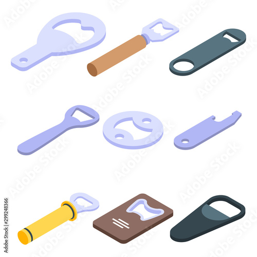 Bottle-opener icons set. Isometric set of bottle-opener vector icons for web design isolated on white background