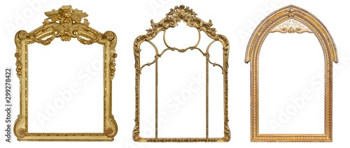 Set of golden frames for paintings, mirrors or photos