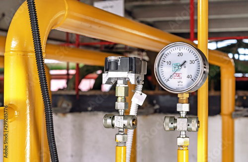 Manometer for measuring gas pressure in a gas pipeline. Gas boiler room equipment.