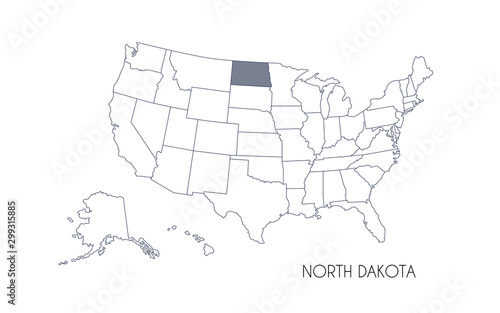 High detailed vector map - United States of America. Map with state boundaries. North Dakota vector map silhouette