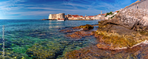 Panoramic view of The Old Harbour and Fort St Ivana in sunny day in Dubrovnik, Croatia