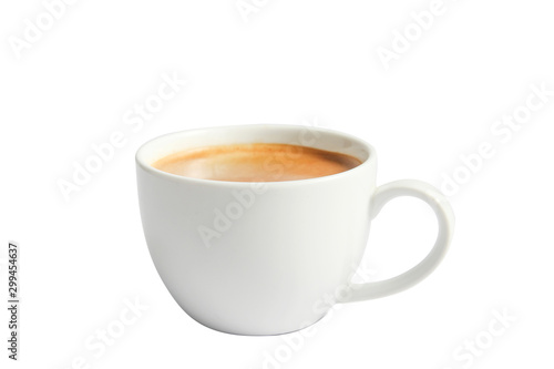 Isolate Hot Coffee in white mug cup on white background.