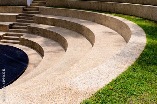 the steps of the outdoor grass seating in park view