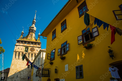 Sighisoara, Romania: View of the ocher-colored house - the birthplace of Vlad Dracula. It was he who inspired Bram Stoker to the fictional creation of Count Dracula