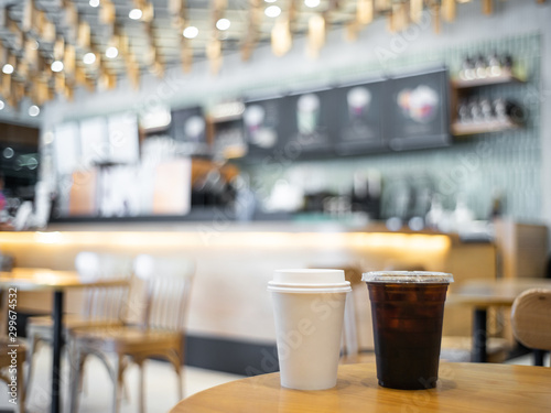 Cup of coffee Hot Latte and ice americano in cafe