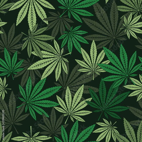 seamless pattern of marijuana leaf.