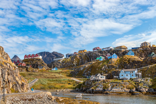 View of Colorful wooden buildings and houses in Sisimiut, Greenland.