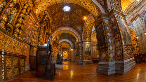 Interior wide angle view of the Church of the Society of Jesus, known colloquially as la Compania, is a Jesuit church