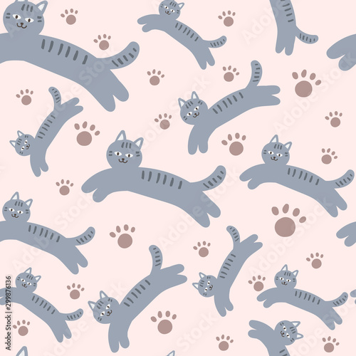 Cats and paws, vector seamless pattern