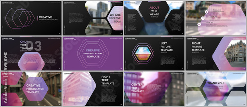 Minimal presentations design, portfolio vector templates with hexagonal design pink color pattern background. Multipurpose template for presentation slide, flyer leaflet, brochure cover, report.