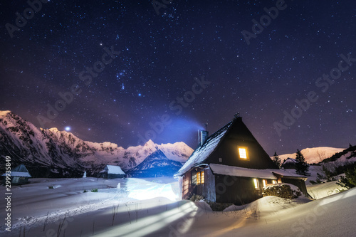 Night star photography of Tatra Mountains in Winter season