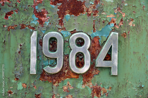 vintage metal background with rust and number 1984