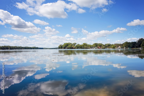 Frost Woods Beach on Lake Monona's Squaw Bay, in Wisconsin on a calm summer day