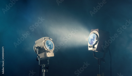 Vintage studio spot lights with smoke