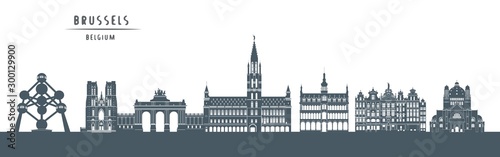  Brussels skyline with illustration. City Silhouette