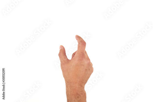 Męska dłoń na białym tle