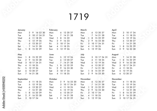 Calendar of year 1719