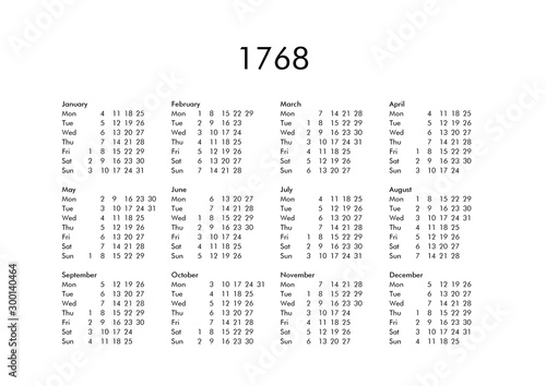 Calendar of year 1768