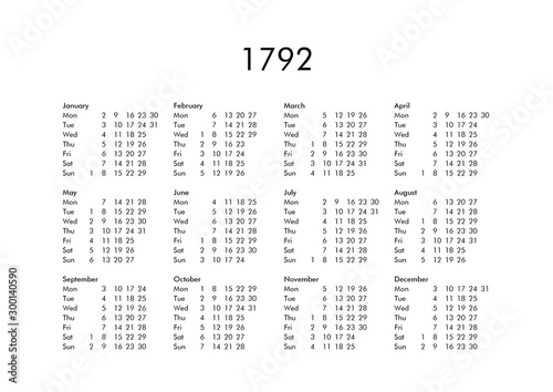 Calendar of year 1792