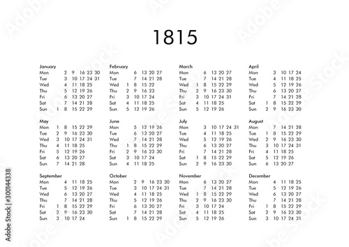 Calendar of year 1815