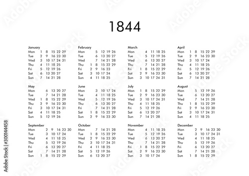 Calendar of year 1844